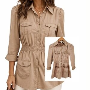 Twenty One Peplum Button Up Blouse Stretch Collared Casual Workwear Top S